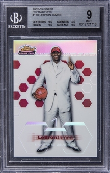 2002-03 Topps Finest Refractors #178 LeBron James Rookie Card (#016/250) - BGS MINT 9